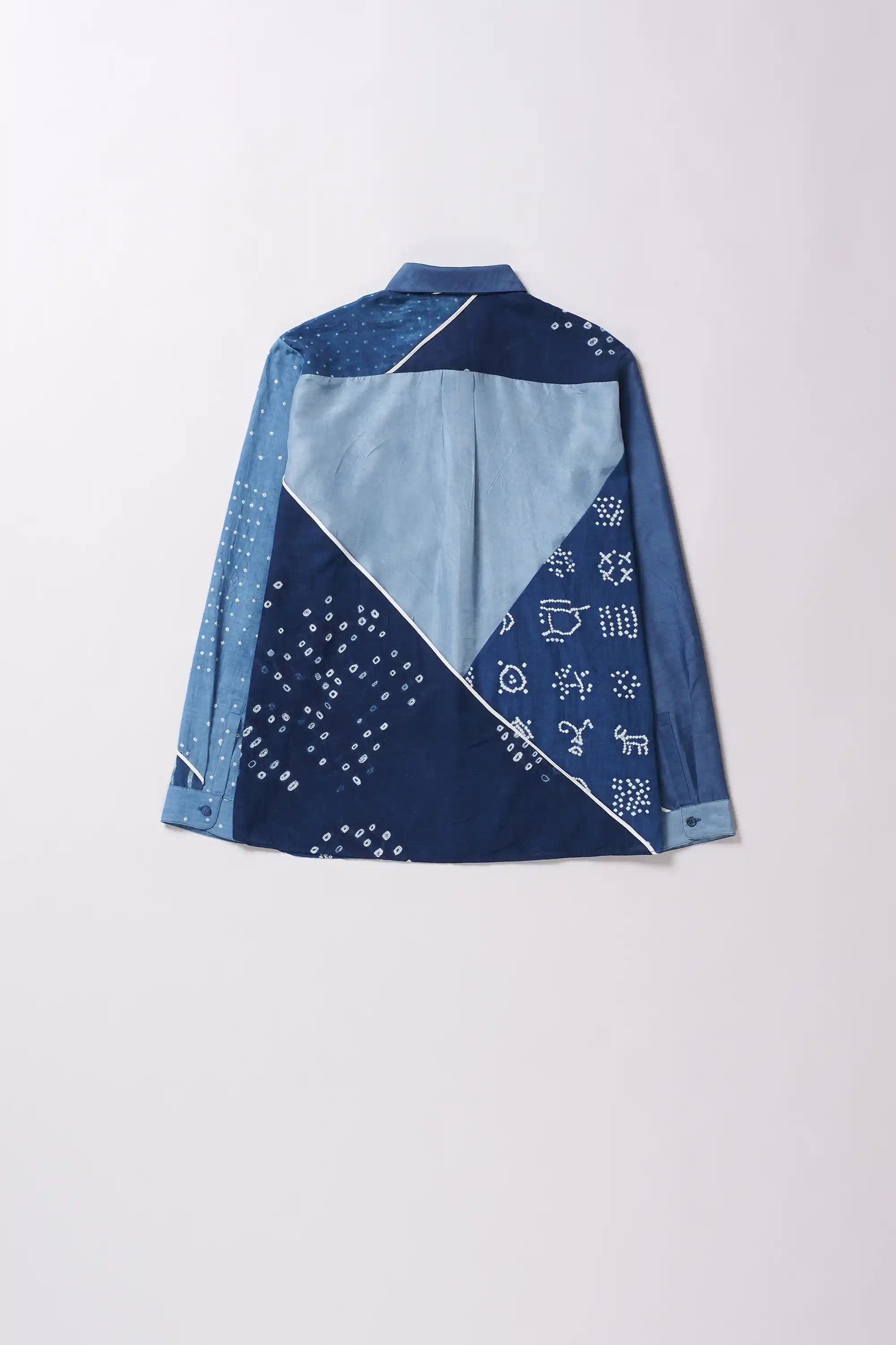 Medium Indigo Statement Shirt with Artworks in Medium Indigo