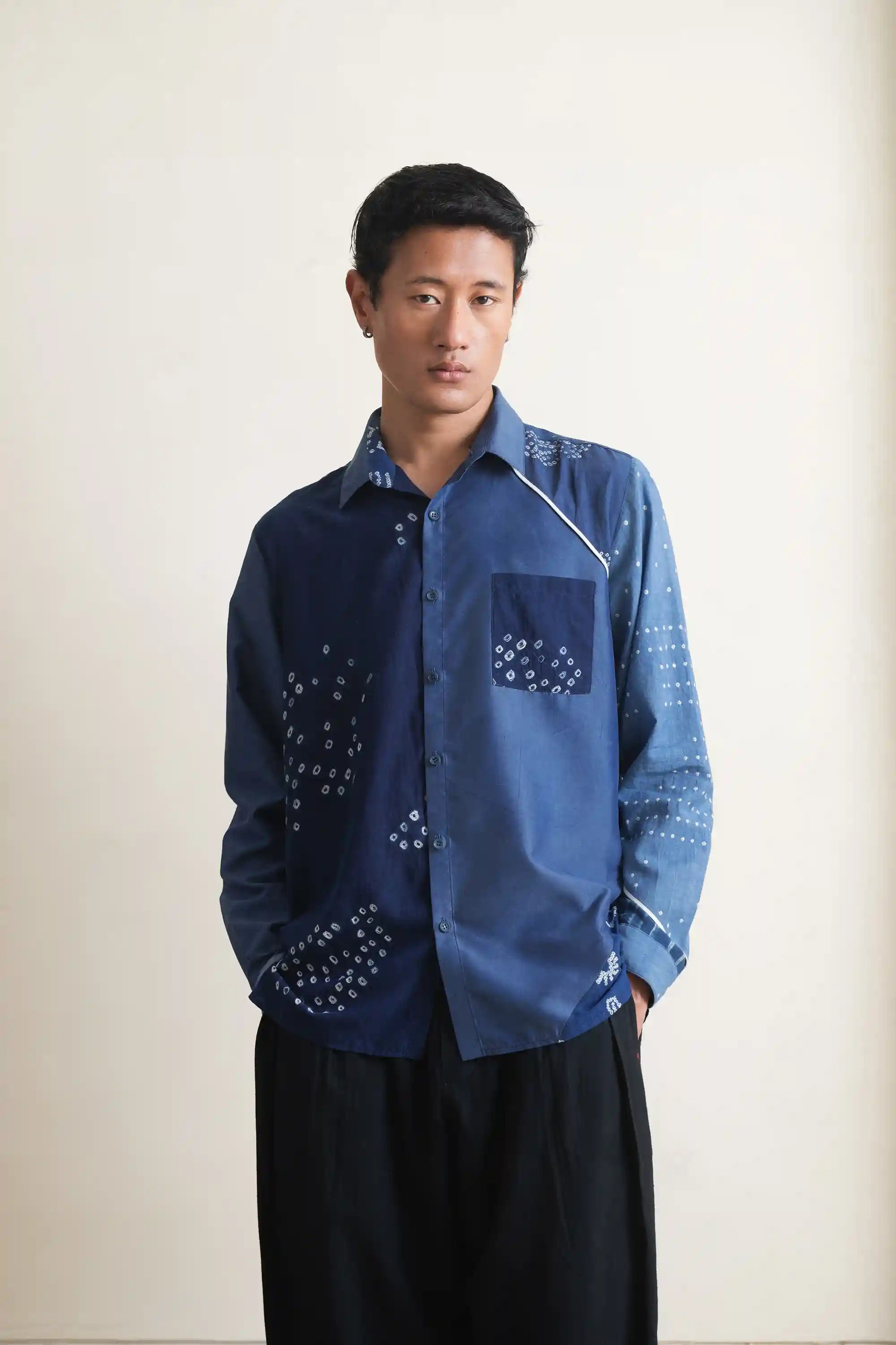 Medium Indigo Statement Shirt with Artworks