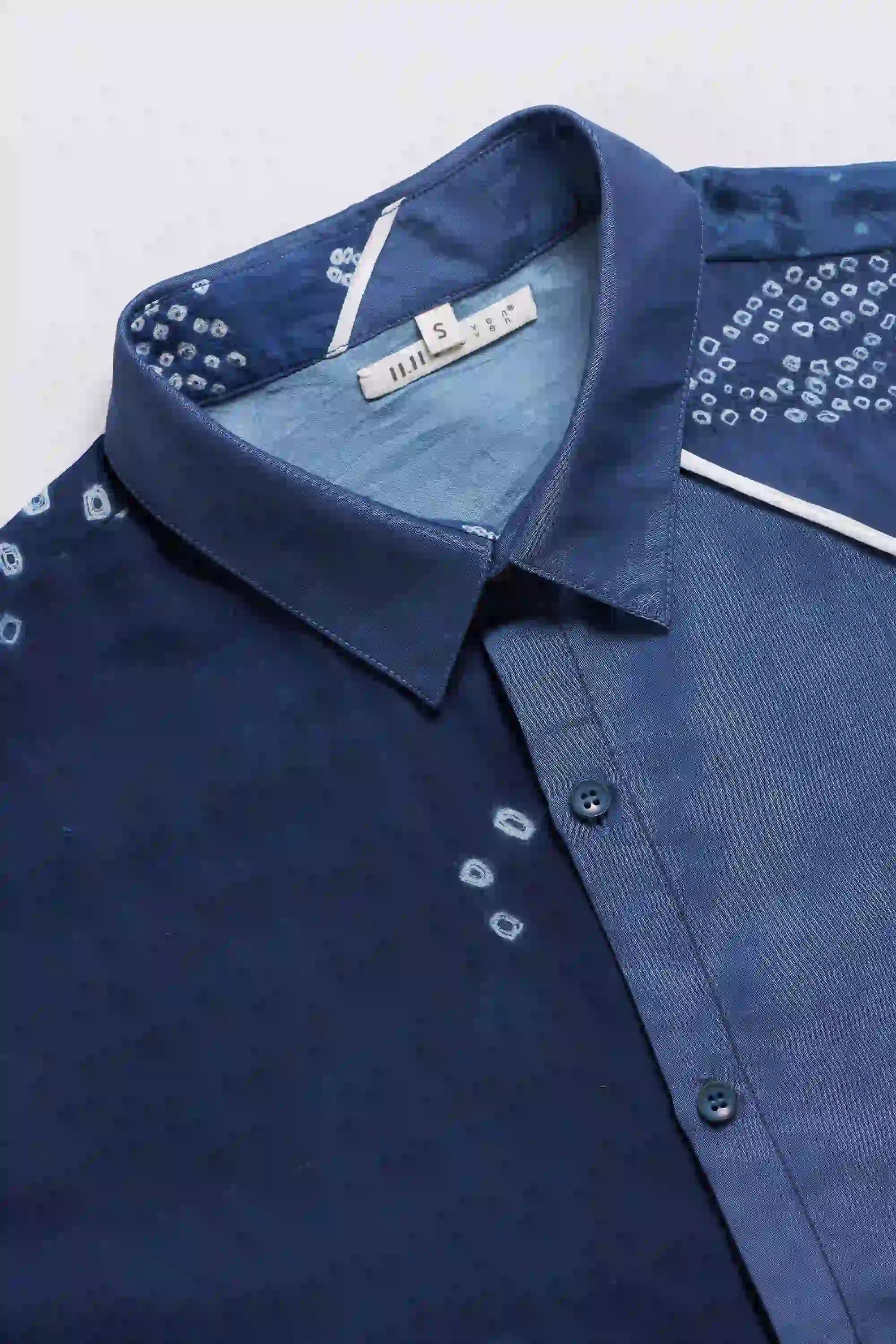 Medium Indigo Statement Shirt with Artworks in Medium Indigo