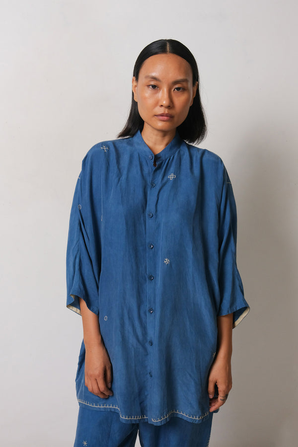 HAND EMBROIDERED SILK SHIRT