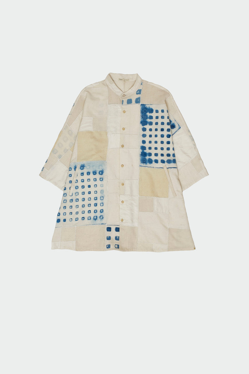 OFF-WHITE AND INDIGO PATCHWORK SHIRT