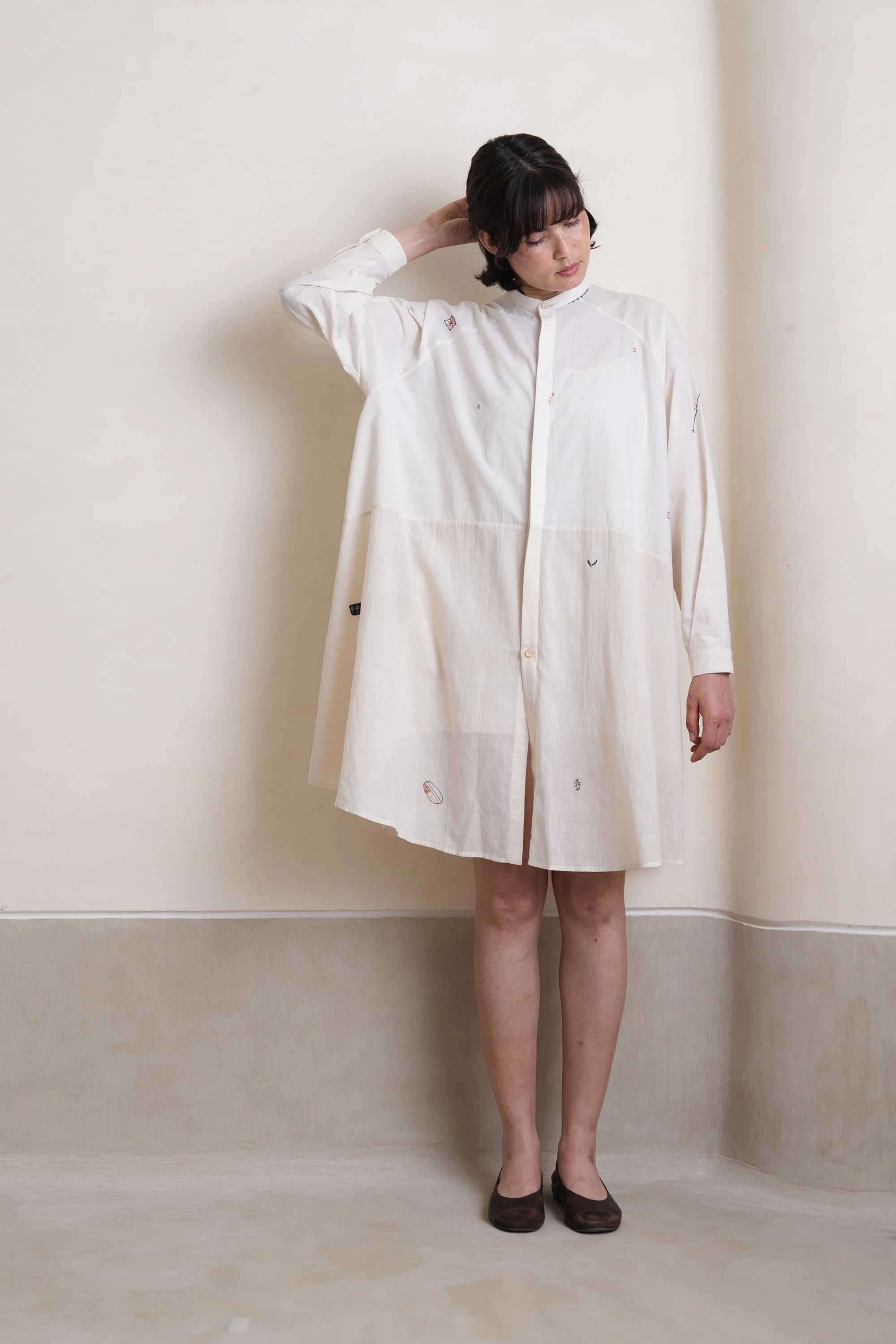 Ecru Flared Shift Dress
