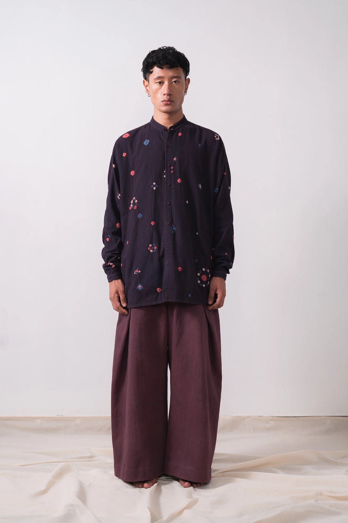 Kimono Sleeve Bandhani Shirt in Madder Violet