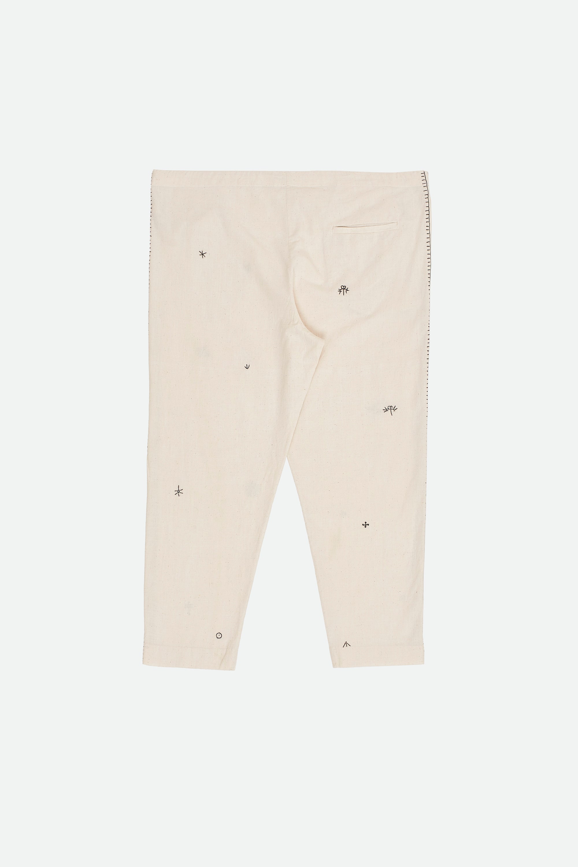 Hand Embroidered Cotton Pant In Ecru
