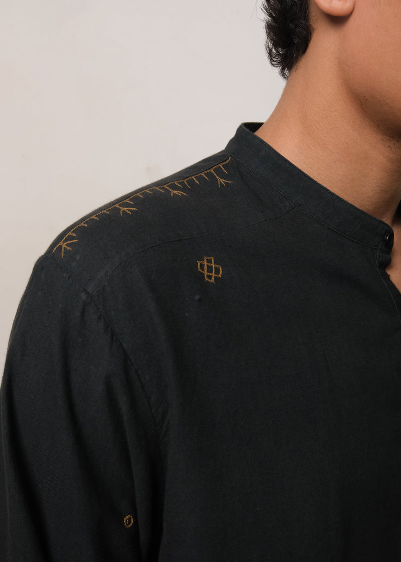 MIDNIGHT INDIGO STATEMENT TOP WITH HAND EMBROIDERY