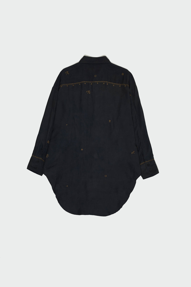 MIDNIGHT INDIGO OVERSIZED SHIRT WITH HAND EMBROIDERY