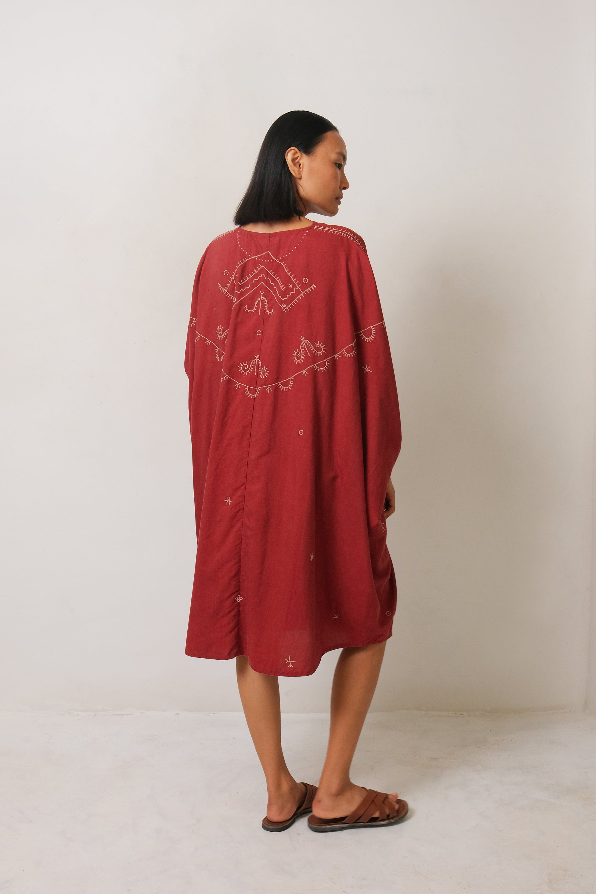 COTTON SILK BLEND HAND EMBROIDERED DRESS