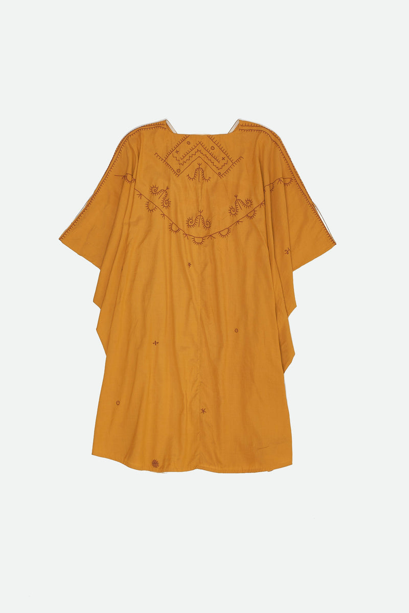 MUSTARD YELLOW COTTON SILK WITH EMBROIDERY WOMEN DRESS