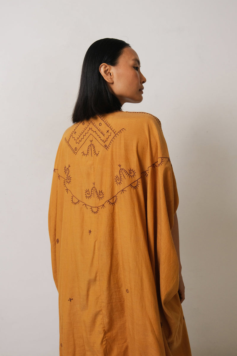 MUSTARD YELLOW COTTON SILK WITH EMBROIDERY WOMEN DRESS