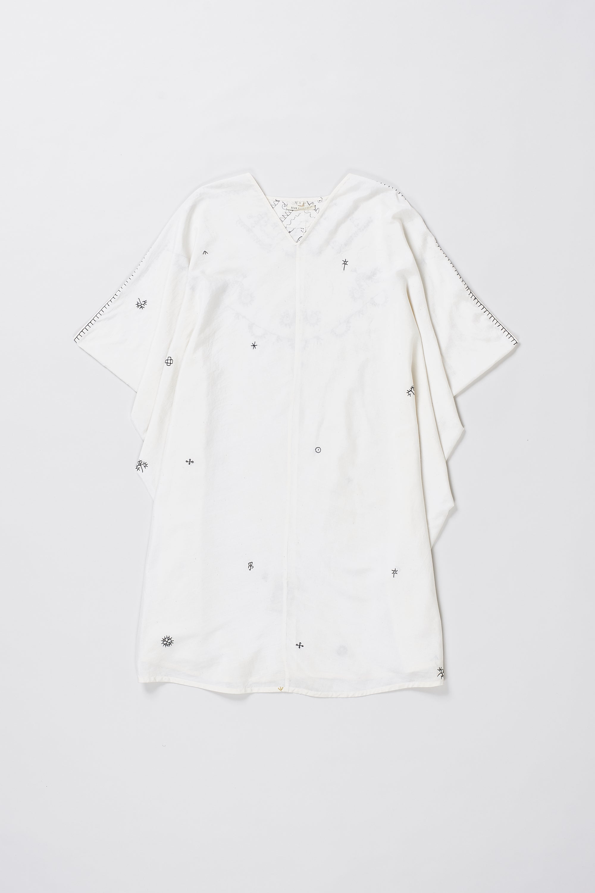 Ecru Cotton Silk Blend Hand Embroidered Dress