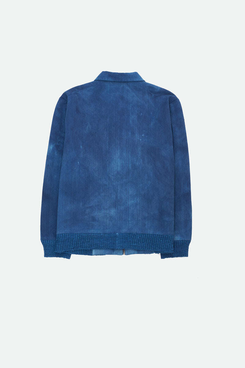 INDIGO WASHED HANDWOVEN DENIM BOMBER JACKET