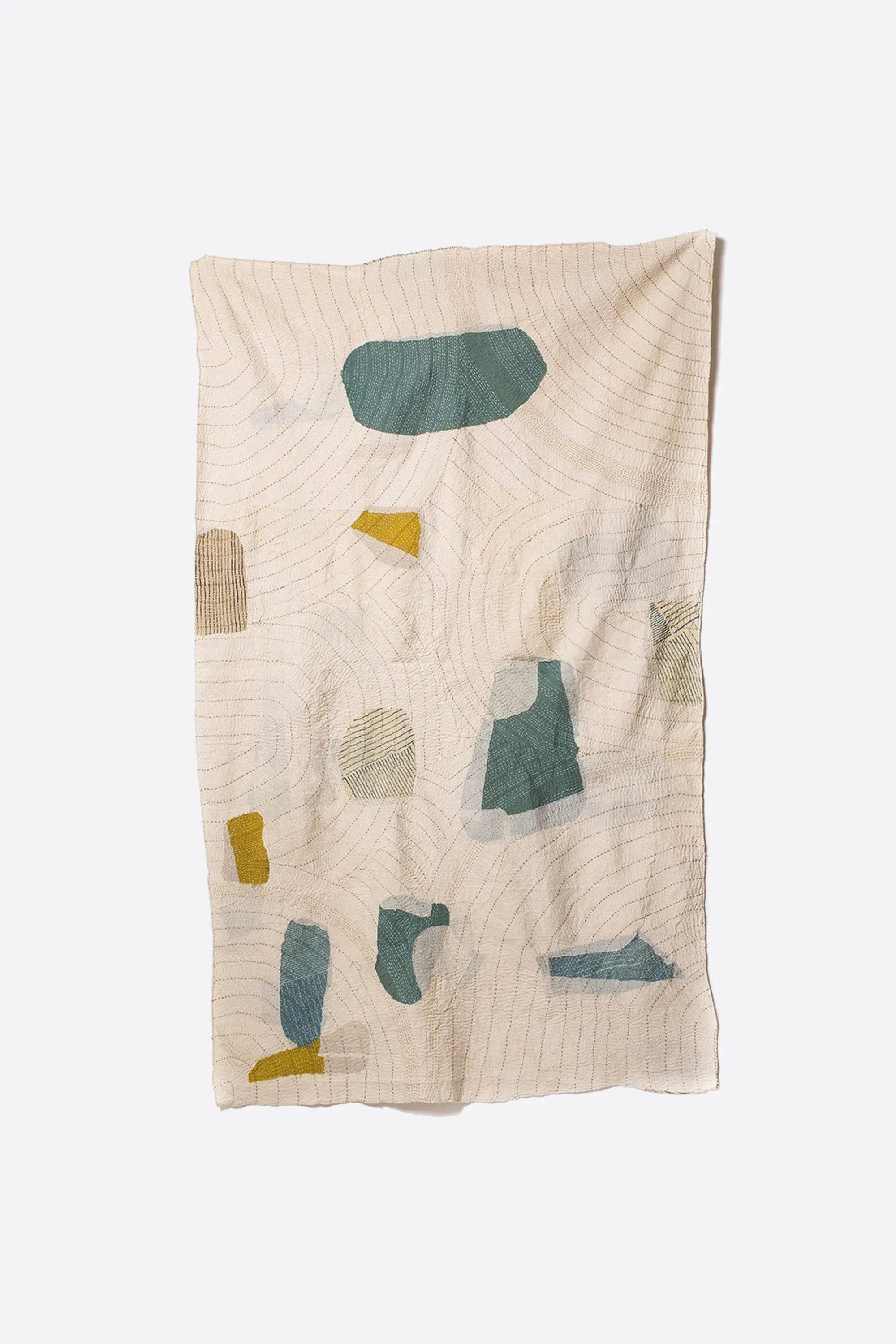Ecru kantha quilt with patchwork