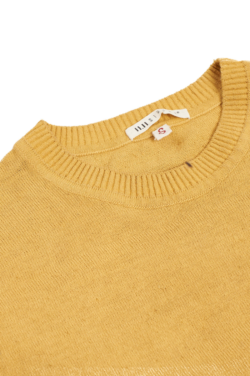 OCHRE YELLOW ORGANIC COTTON RELAXED FIT KNITTED T-SHIRT WITH HAND EMBROIDERED DETAILS