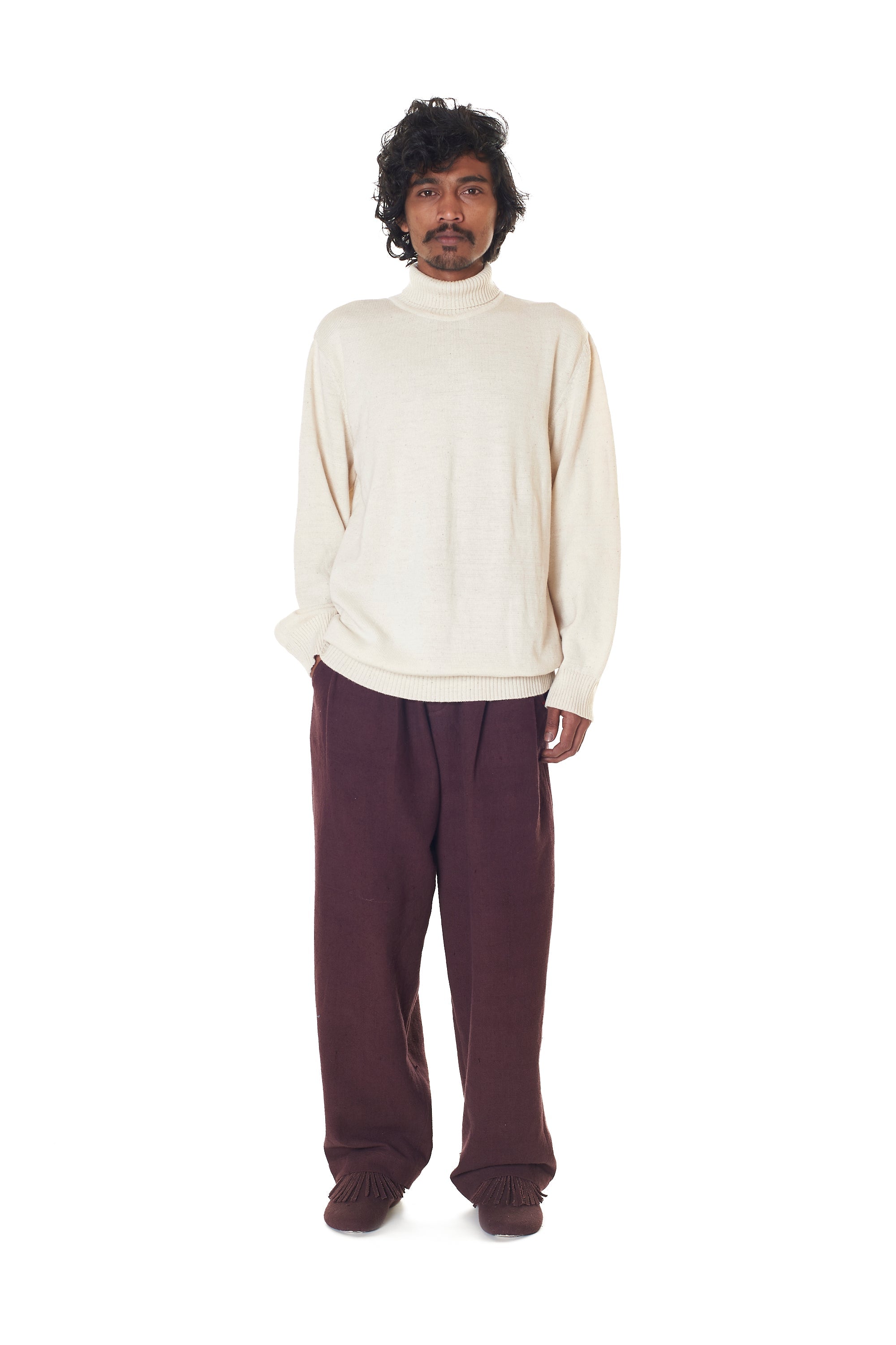 UNDYED TURTLENECK FULL SLEEVE COTTON SWEATER