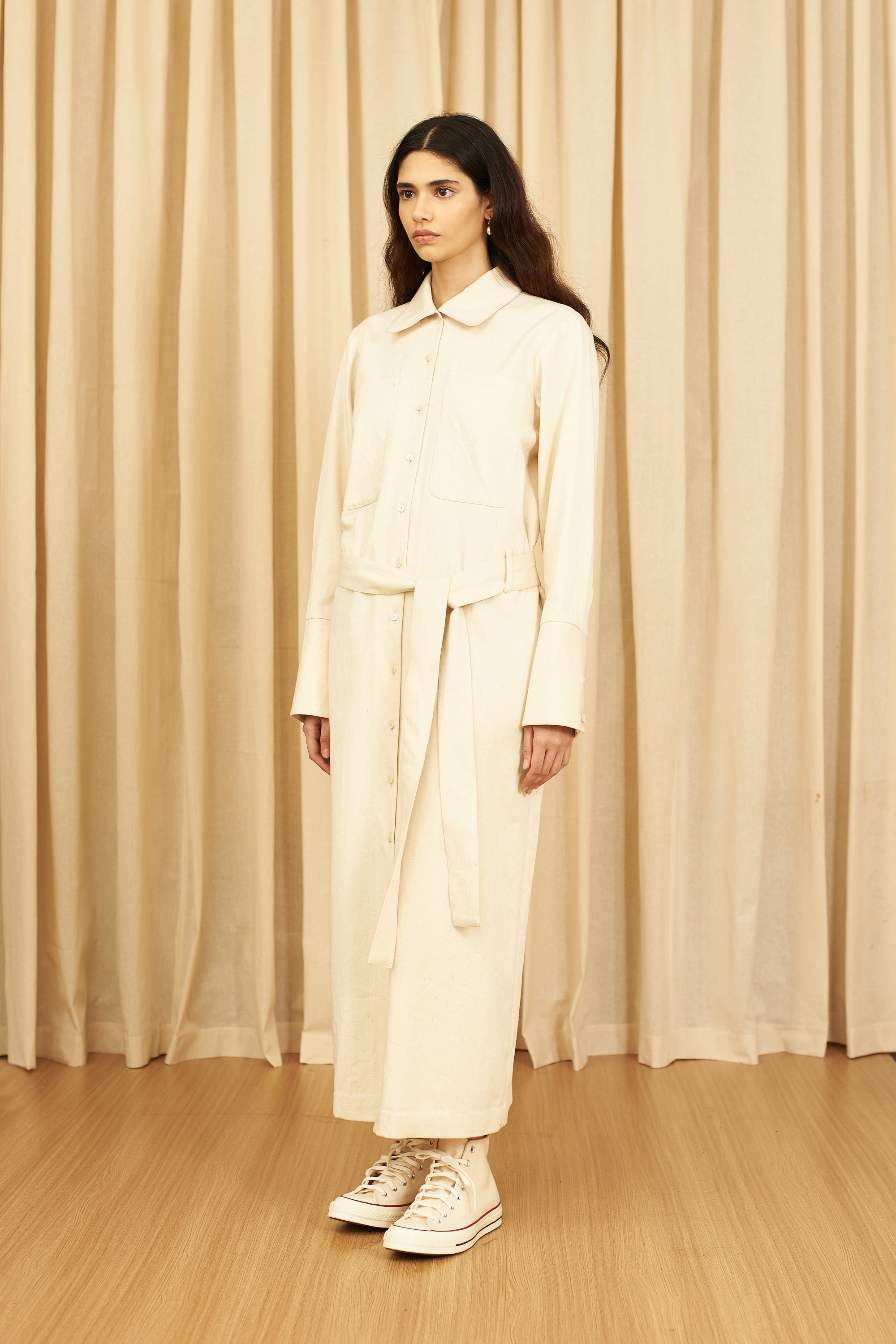 UNDYED OFF-WHITE DENIM VERSATILE SHIRT DRESS