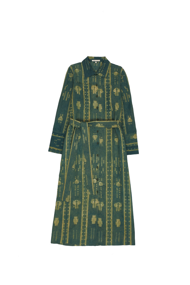 BOTTLE GREEN STATEMENT SHIBORI SHIRT DRESS