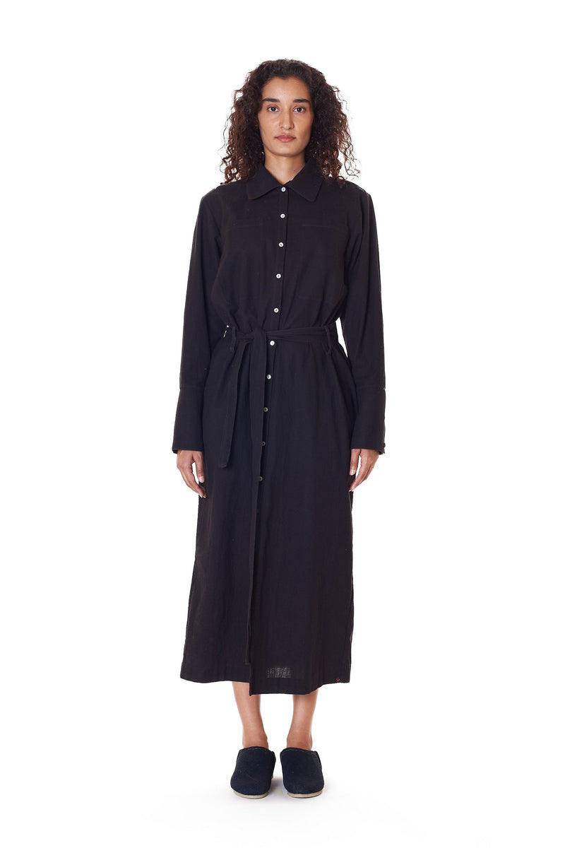 BLACK COTTON SUMMER SHIRT DRESS