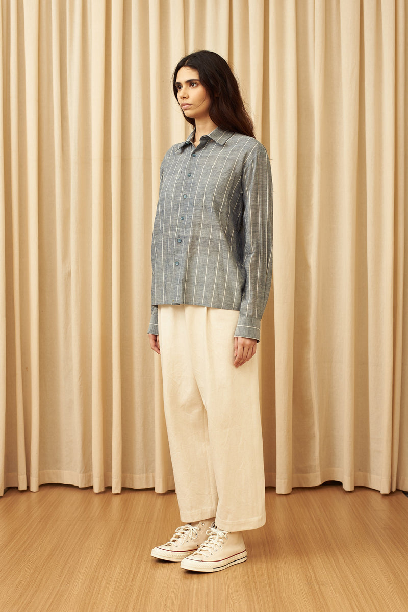 INDIGO COMFORT FIT YARN DYED COTTON SHIRT