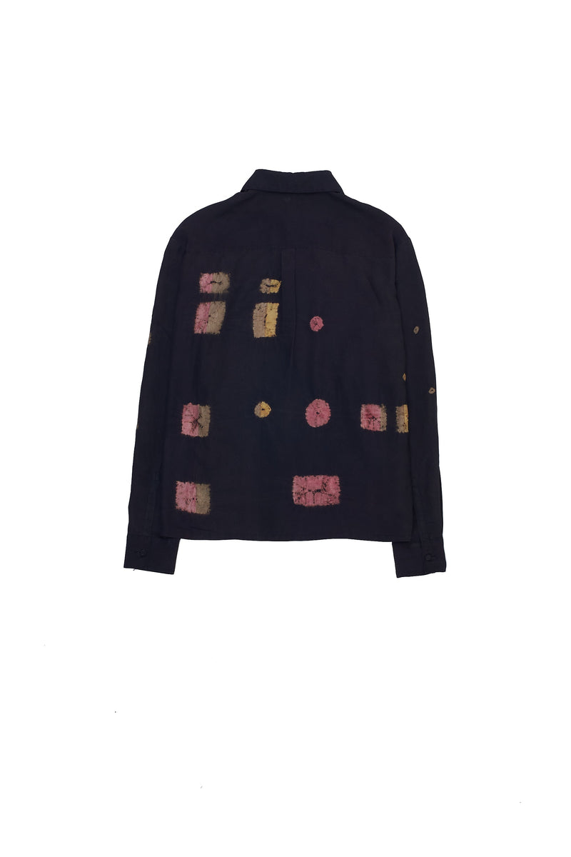 Black Soft Silk Multicoloured Shibori Shirt