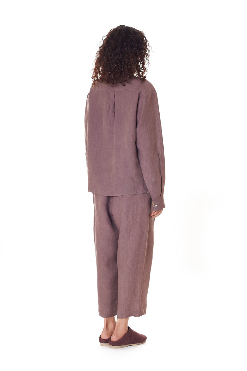 RELAXED FIT LINEN SHIRT IN WINE COLOR