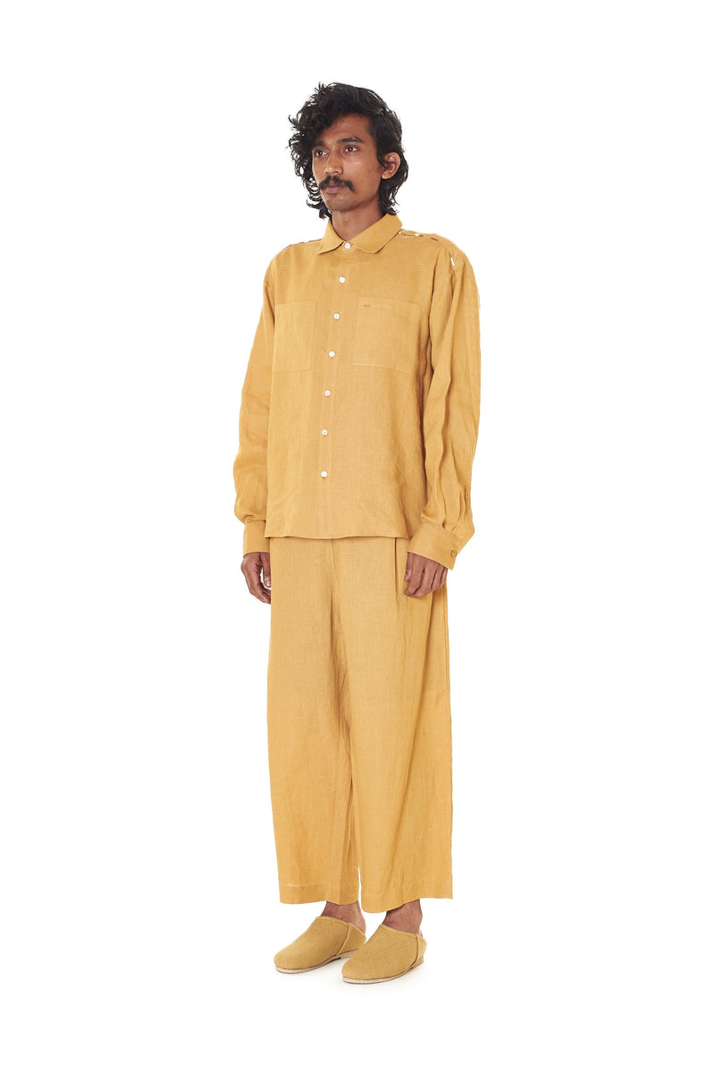 Relaxed Fit Linen Shirt In Mustard Yellow