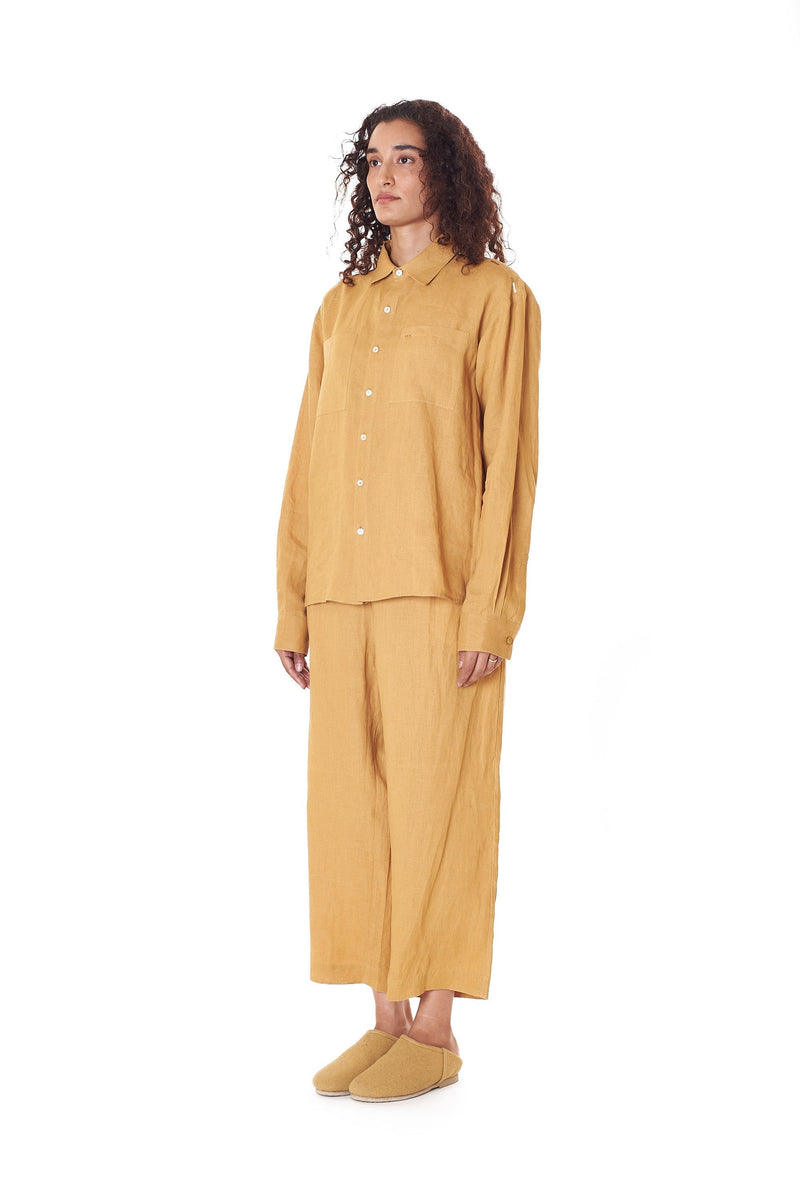 RELAXED FIT LINEN SHIRT IN MUSTARD YELLOW