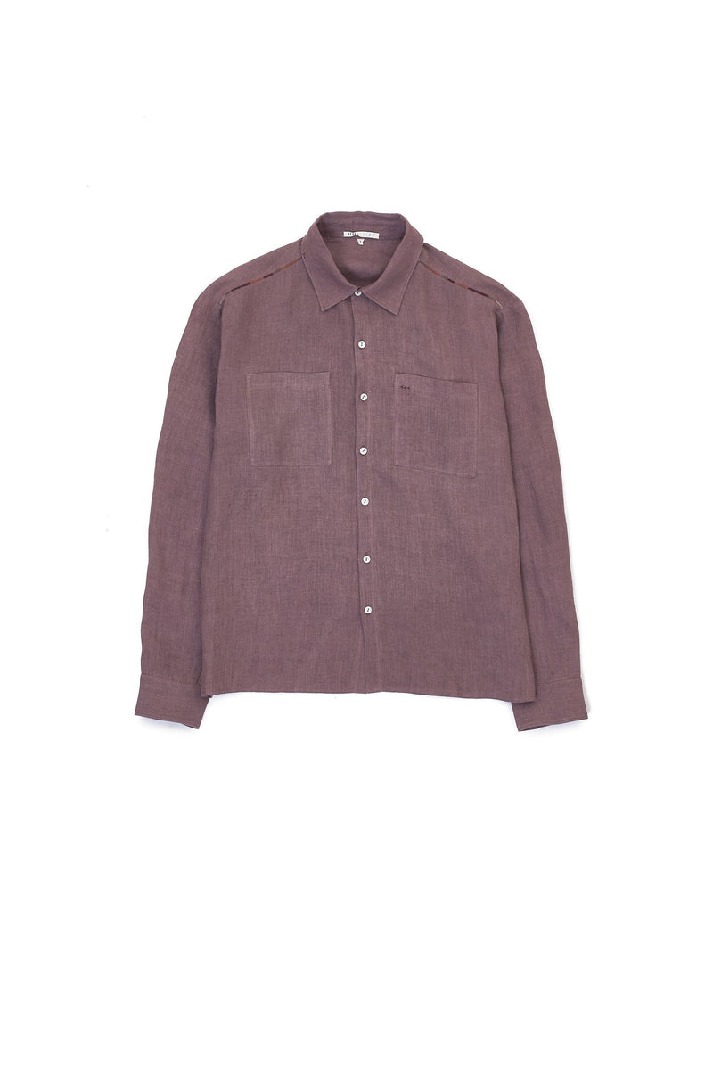 RELAXED FIT LINEN SHIRT IN WINE COLOR