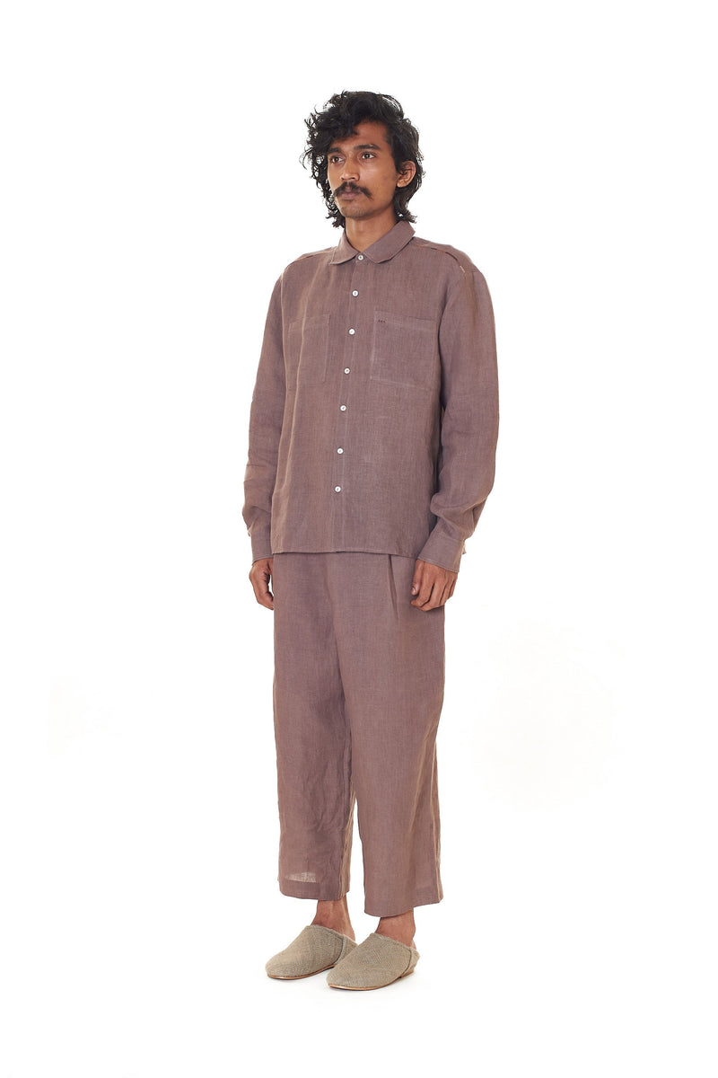 RELAXED FIT LINEN SHIRT IN WINE COLOR
