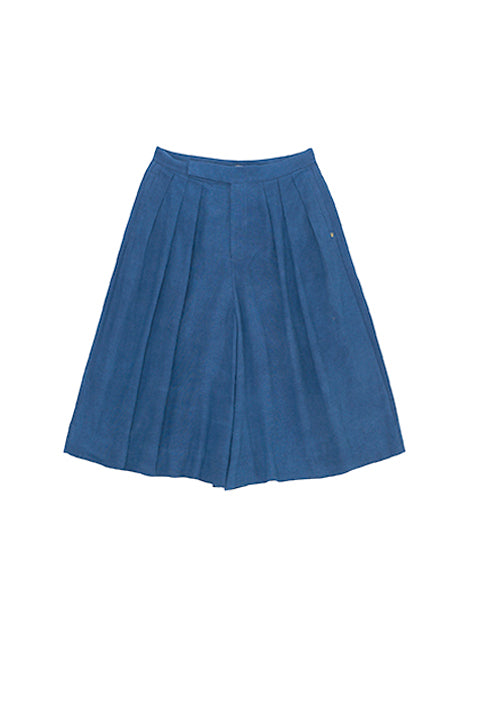 INDIGO PLEATED CULOTTES IN HANDSPUN COTTON