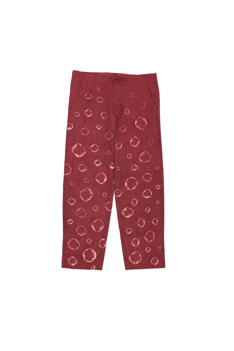 CRIMSON PINK DRAWSTRING COTTON TROUSERS CRAFTED WITH ALL OVER SHIBORI