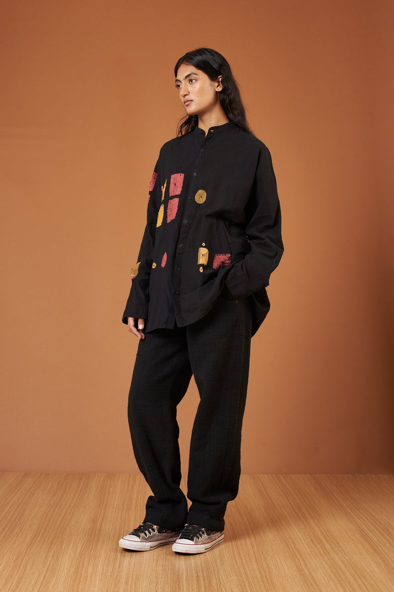 Black Soft Cotton Multicolour Shibori Shirt