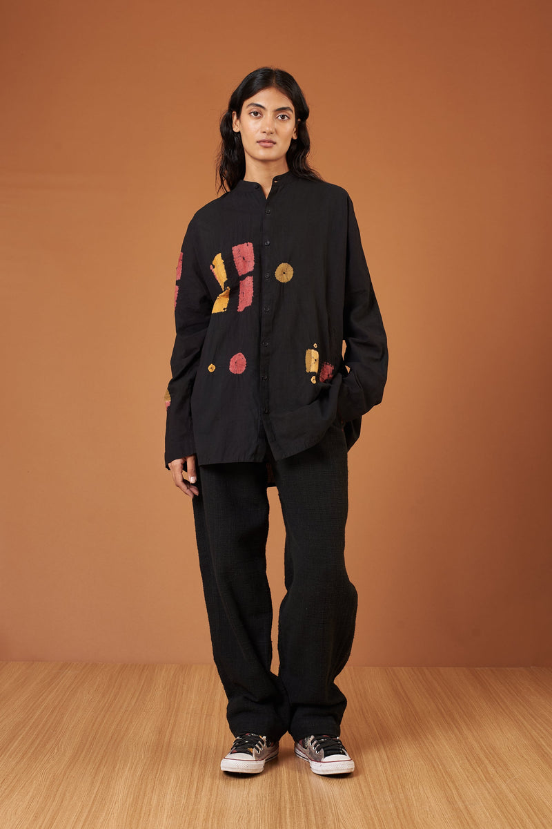 Black Soft Cotton Multicolour Shibori Shirt