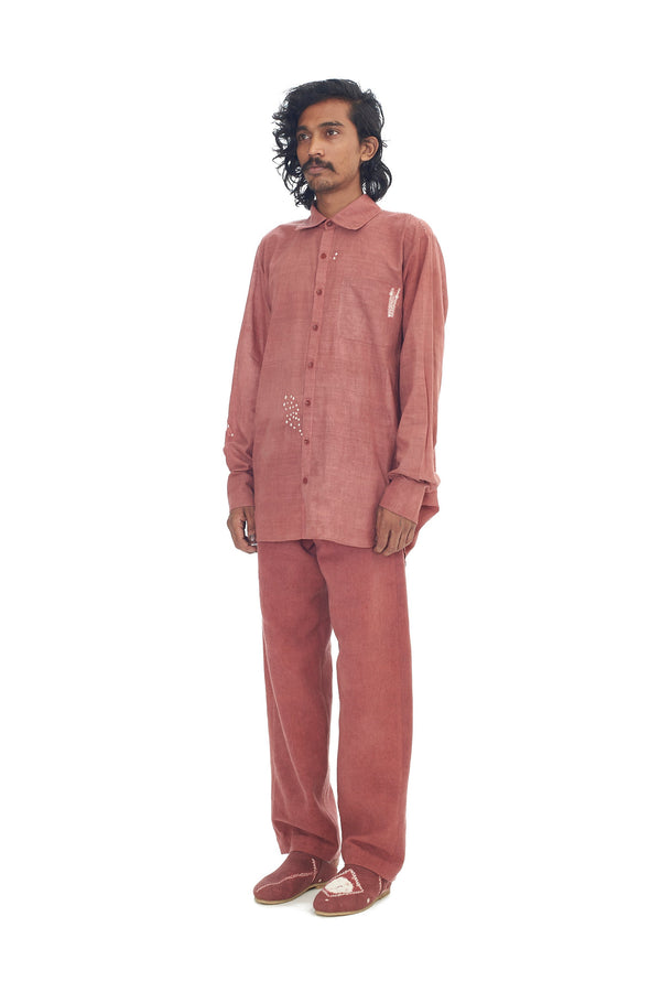 Rogue Pink Relaxed Fit Fine Cotton Shirt Crafted With Shibori Motifs