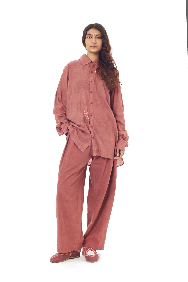 ROGUE PINK RELAXED FIT FINE COTTON SHIRT CRAFTED WITH SHIBORI MOTIFS