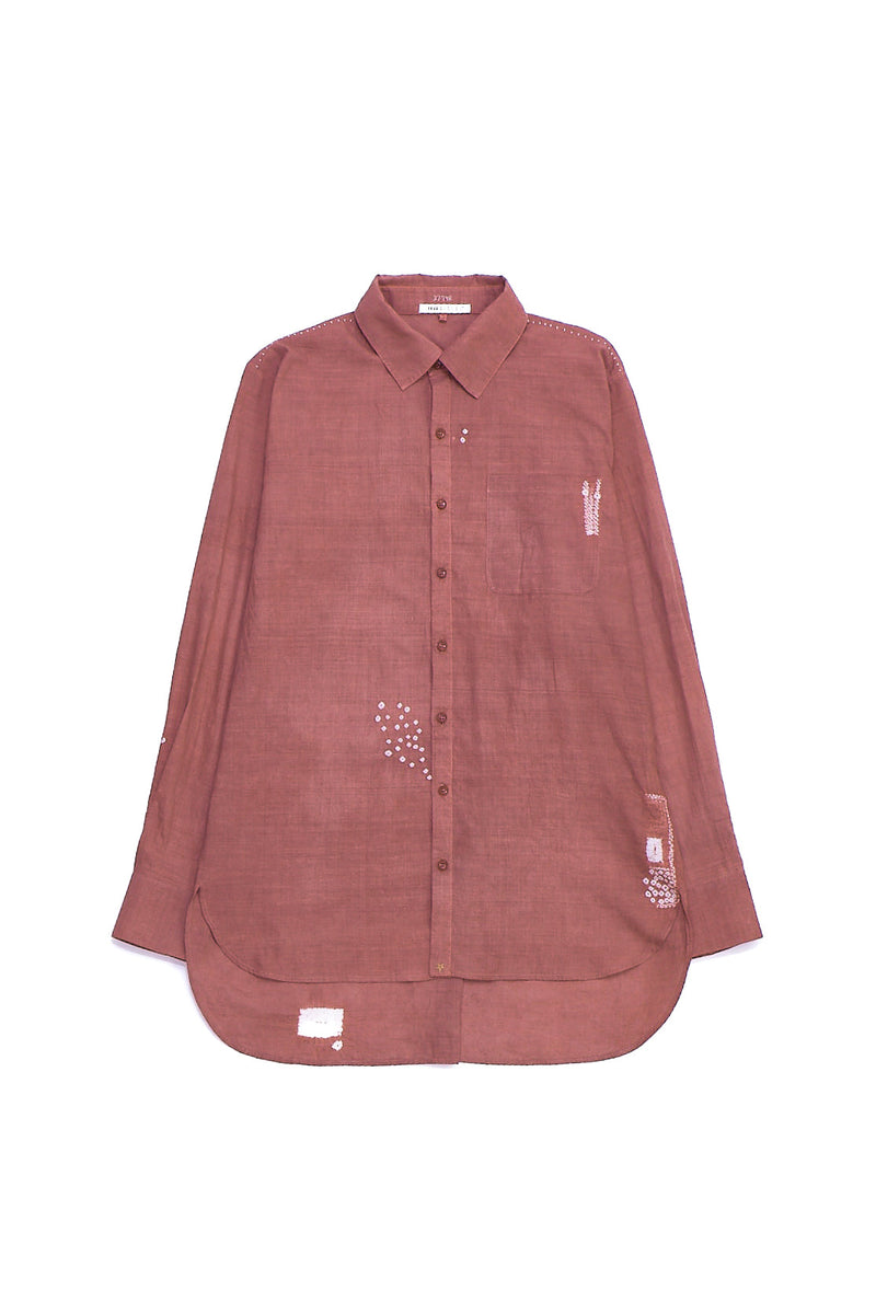 ROGUE PINK RELAXED FIT FINE COTTON SHIRT CRAFTED WITH SHIBORI MOTIFS