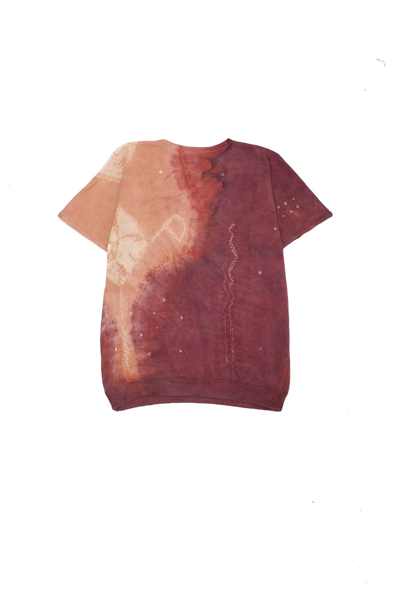 MULTI COLOUR COTTON PLUNGE NECK T-SHIRT CRAFTED WITH SHIBORI
