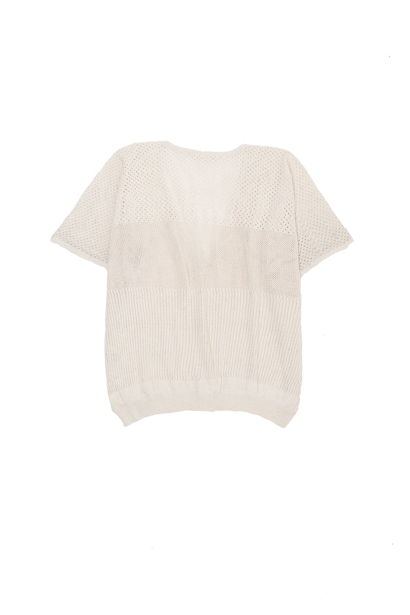 UNDYED COTTON PLUNGE NECK T-SHIRT WITH PATTERN