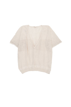 UNDYED COTTON PLUNGE NECK T-SHIRT WITH PATTERN