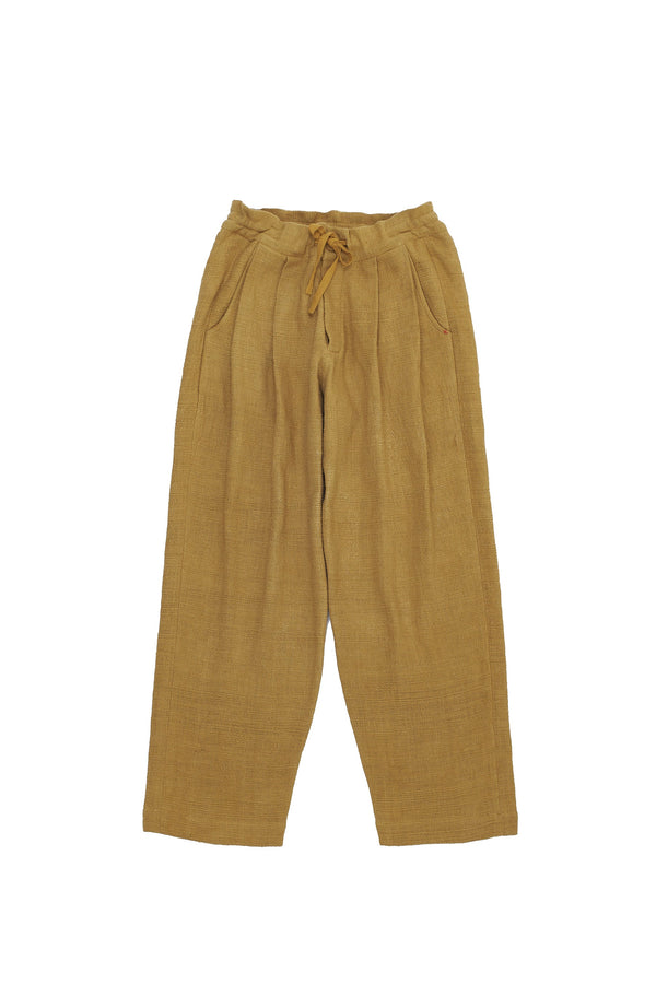 MUSTARD YELLOW TEXTURED PLEATED TROUSERS
