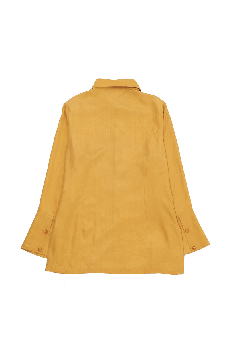 OCHRE YELLOW SLIM FIT SILK SHIRT WITH HAND EMBROIDERED DETAILS