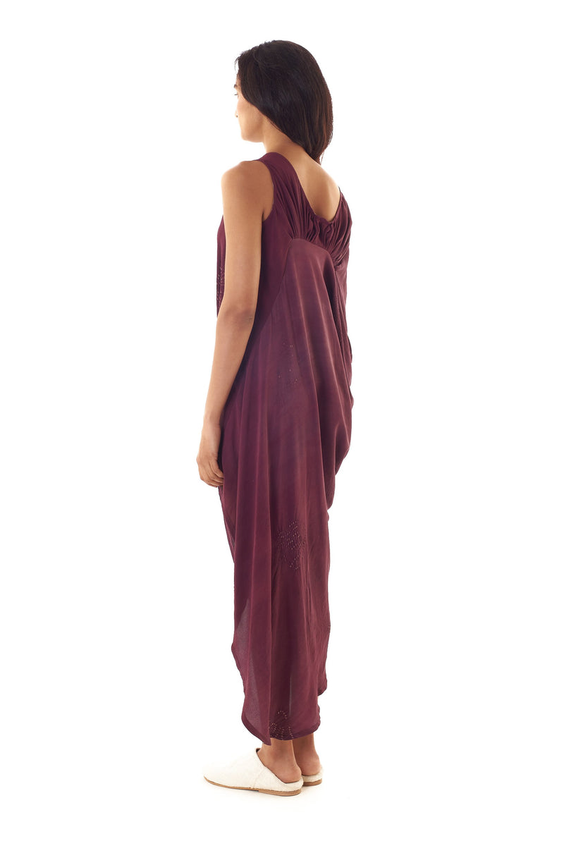 100% Crepe Silk Asymmetrical Drape Dress