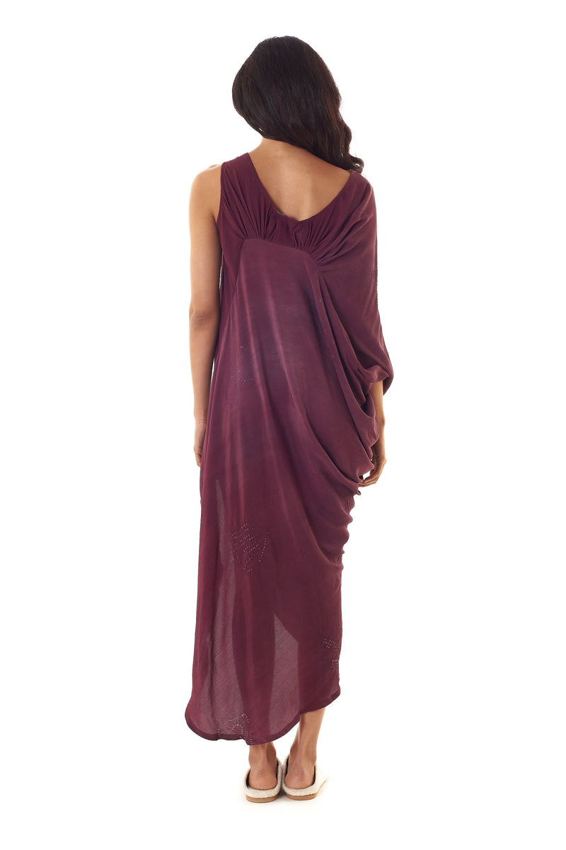 100% Crepe Silk Asymmetrical Drape Dress