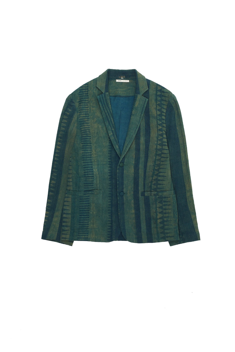 BOTTLE GREEN BLOCK PRINTED TEXTURED OVERSIZED JACKET