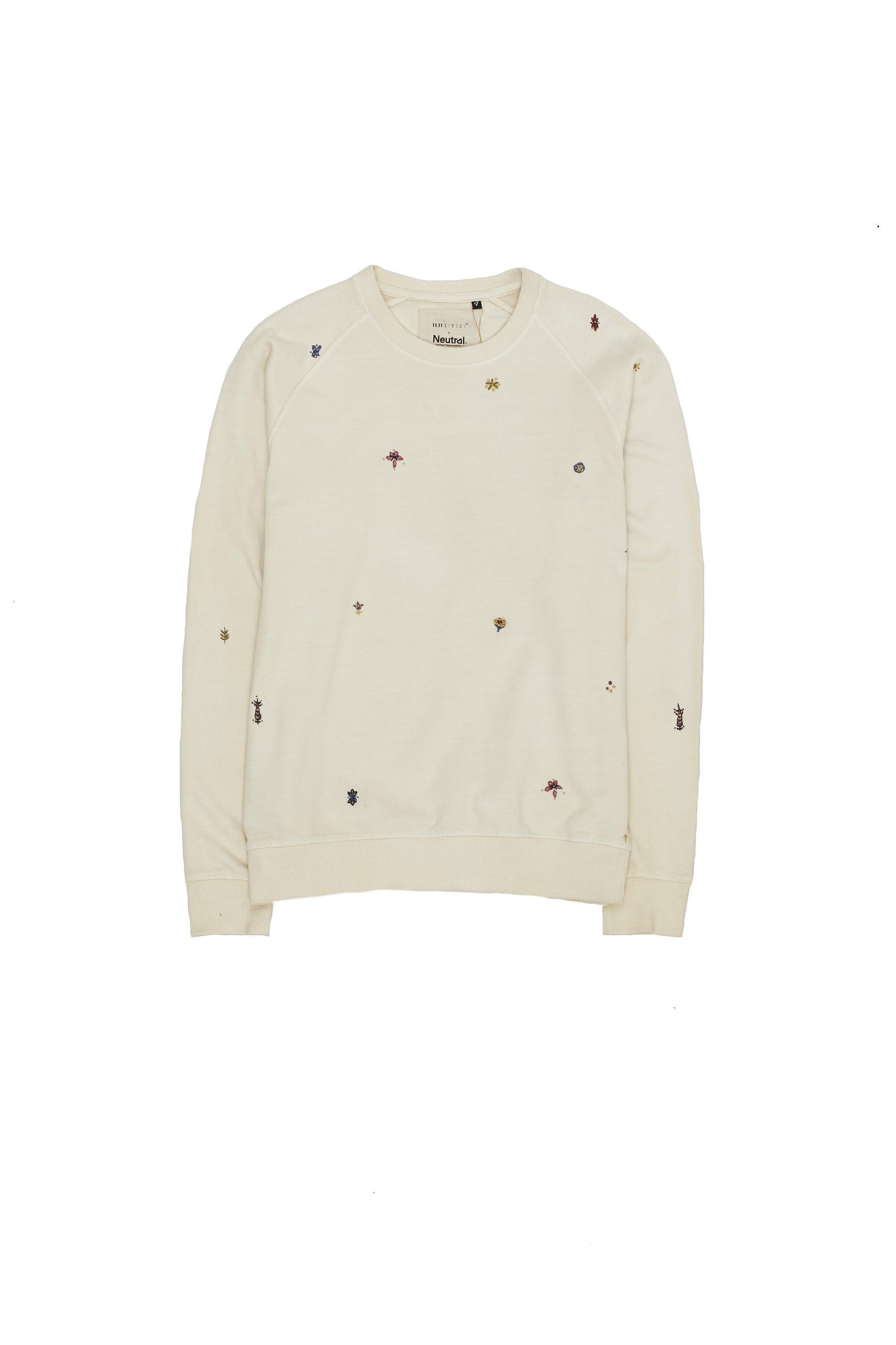 ECRU ELEMENTAL ORGANIC COTTON SWEATSHIRT WITH HAND EMBROIDERED DETAILS