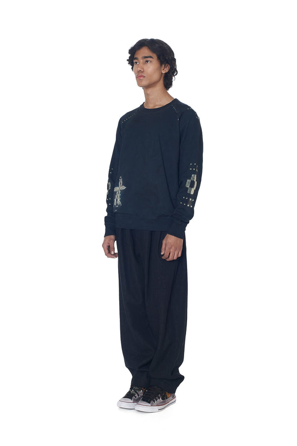 BLACK SHIBORI ORGANIC COTTON SWEATSHIRT