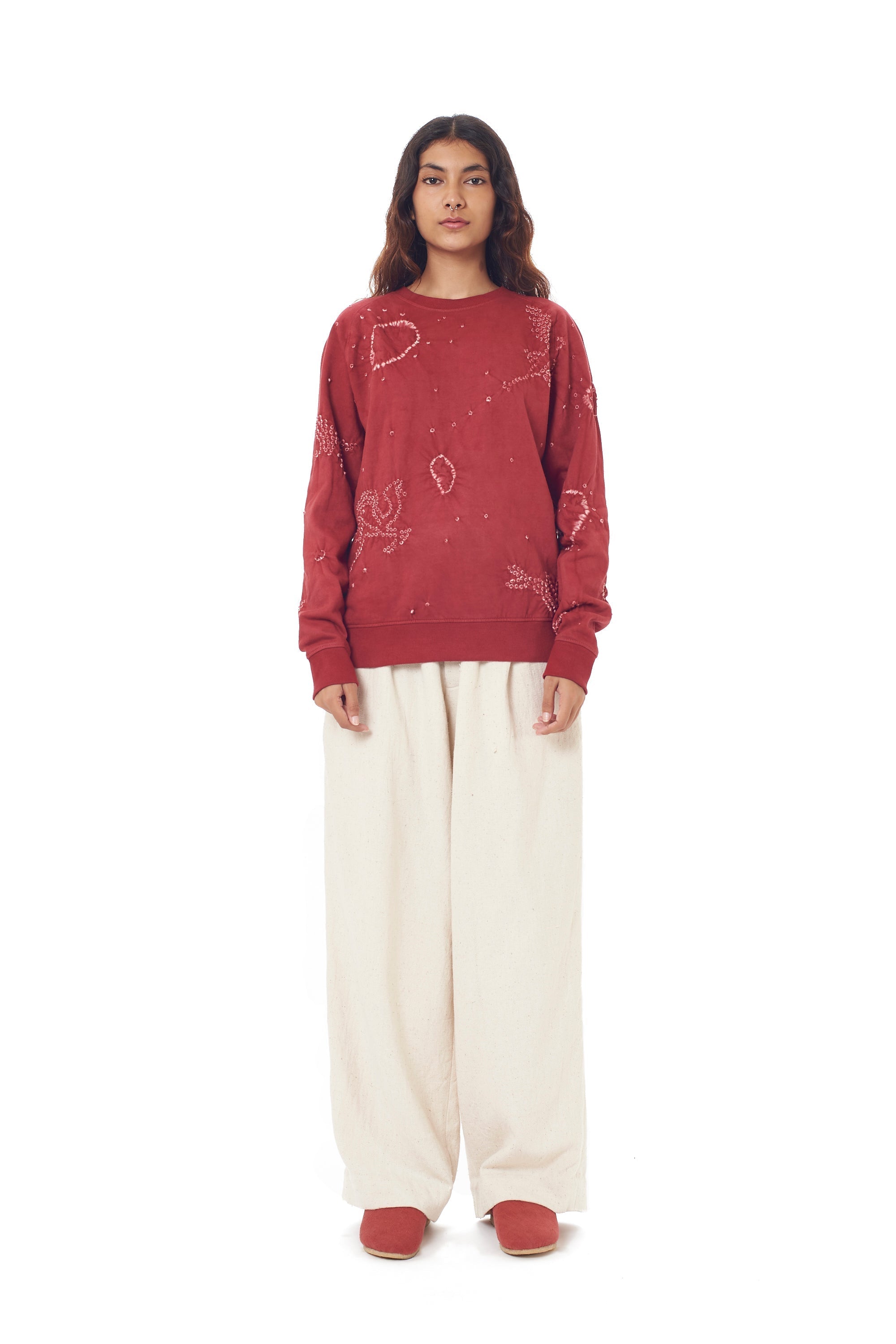 CRIMSON PINK ORGANIC COTTON BANDHANI SWEATSHIRT