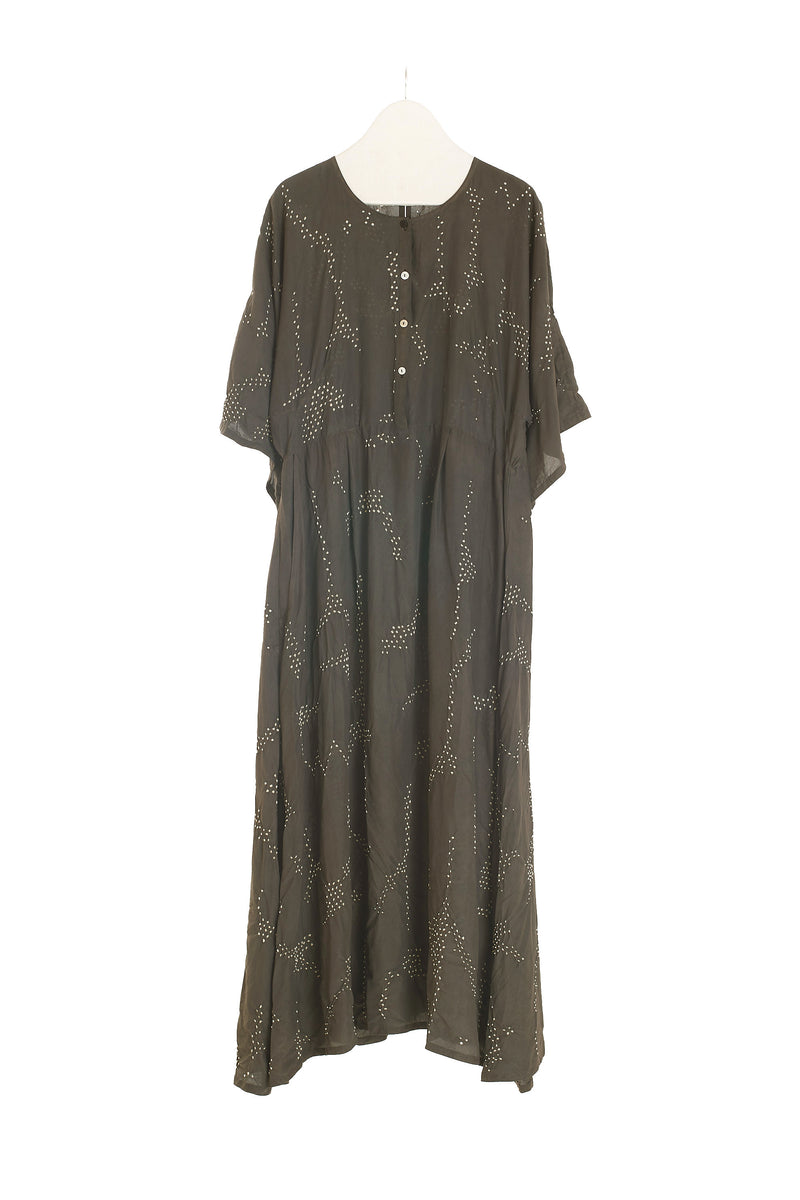 SILK DRESS - NATURALLY DYED - FRECKLED WITH A BANDHANI MOTIF