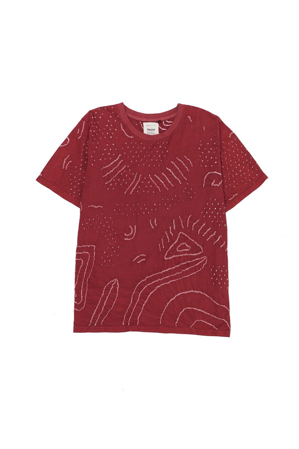 Crimson Pink Statement T-Shirt Crafted With All Over Bandhani Motifs