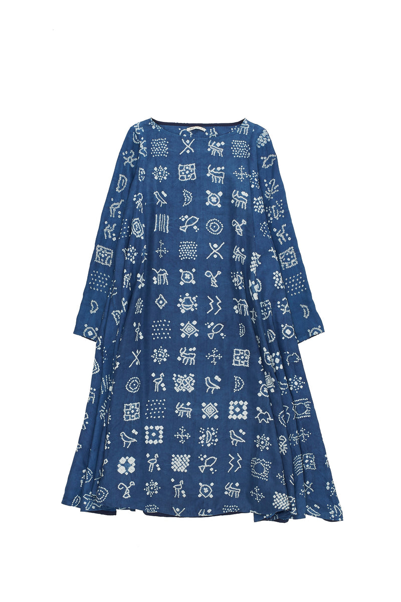 ASYMMETRICAL SILK DRESS CRAFTED WITH ALL-OVER BANDHANI MOTIFS