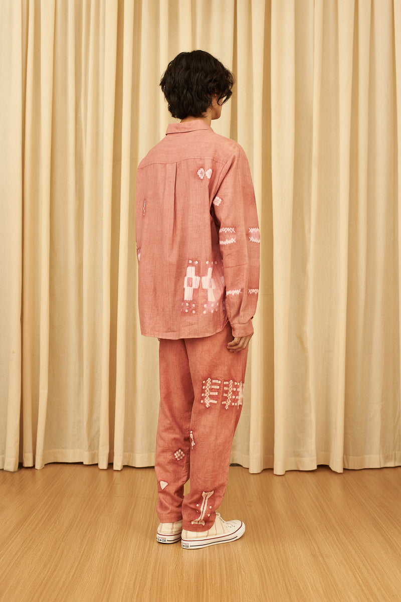 Chalk Pink Shibori Fine Cotton Spread Collar Shirt